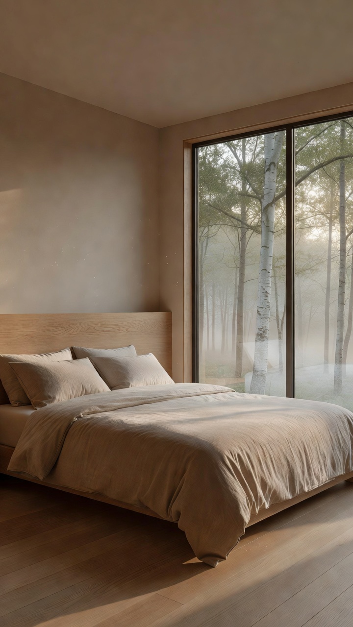 Rustige slaapkamer met uitzicht op het bos